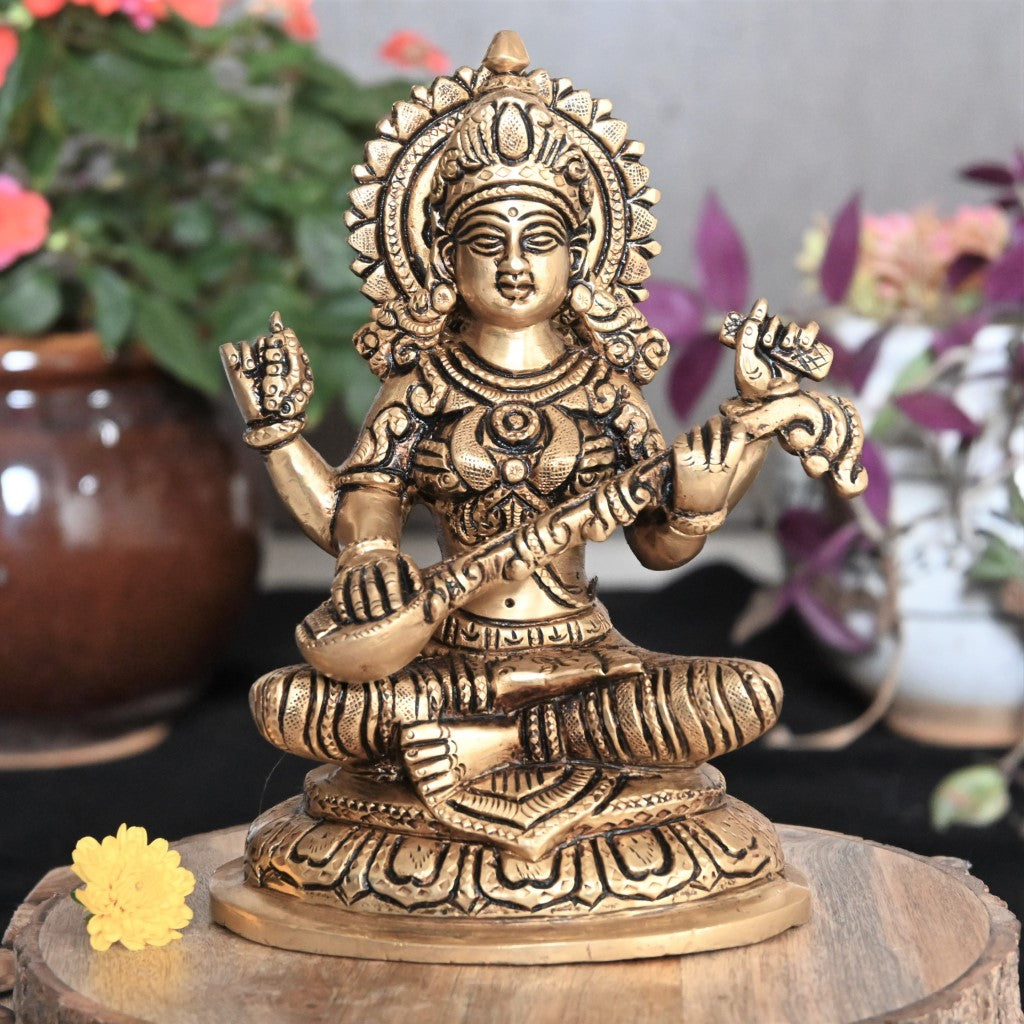 Brass saraswati murti for pooja big size home decor idol goddess