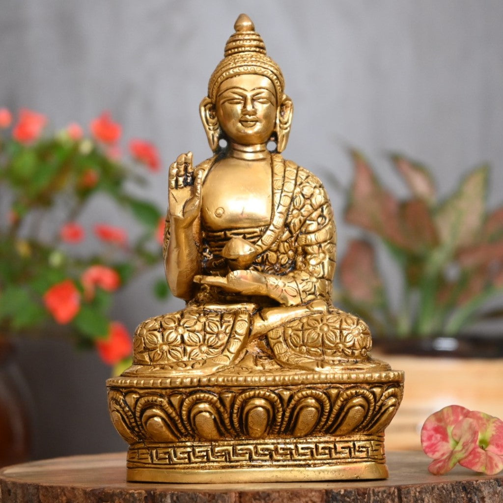 Brass Buddha Statue Large, 58 Cm Big Brass Earth Touching Buddha Idol With  Stonework. Buddhist Temple Yoga Studio Meditation Room Decor. 