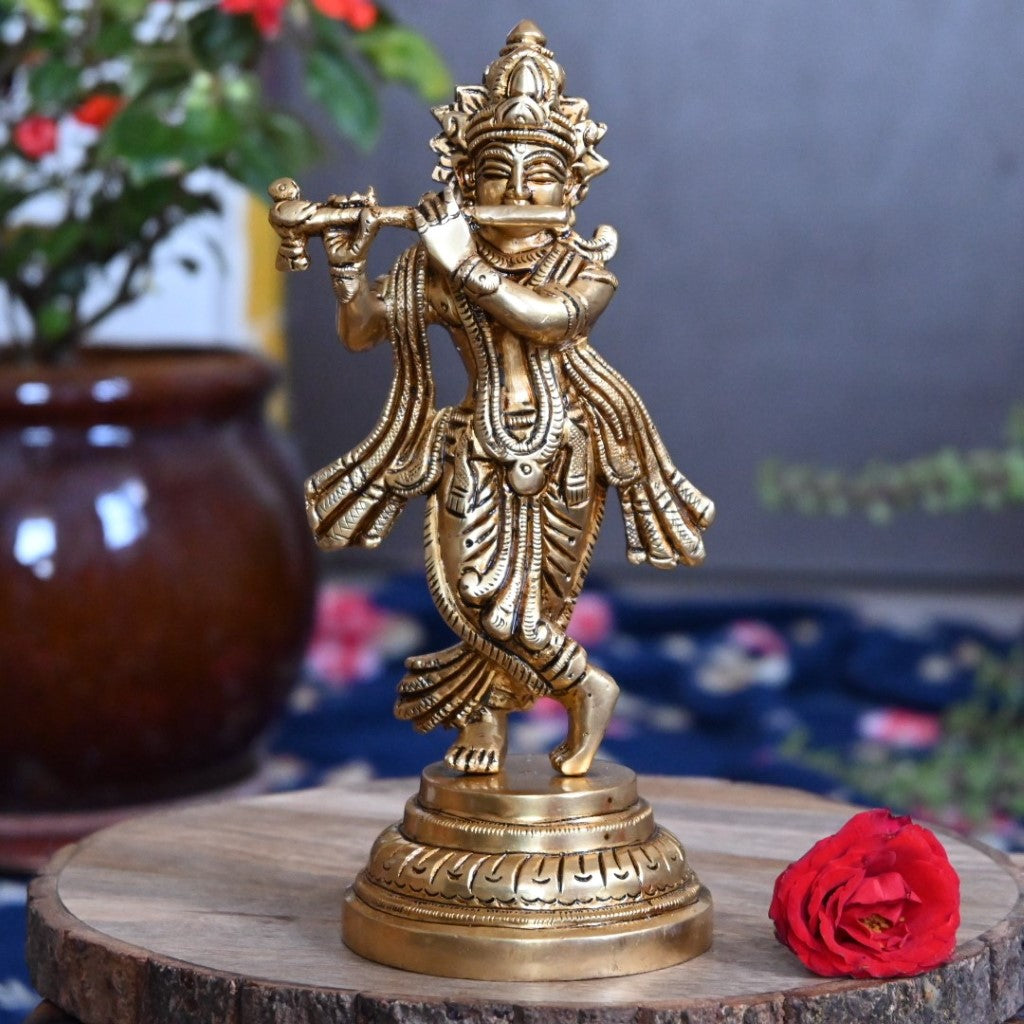 Lord krishna idol brass krishna murti statue with flute for home decor  pooja small