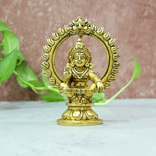 Brass Ayyappa Statue Small Size (5.5 Inch) Lord Ayyappan Idol Sabarimala Ayappa Swamy Pooja Murti Puja Home