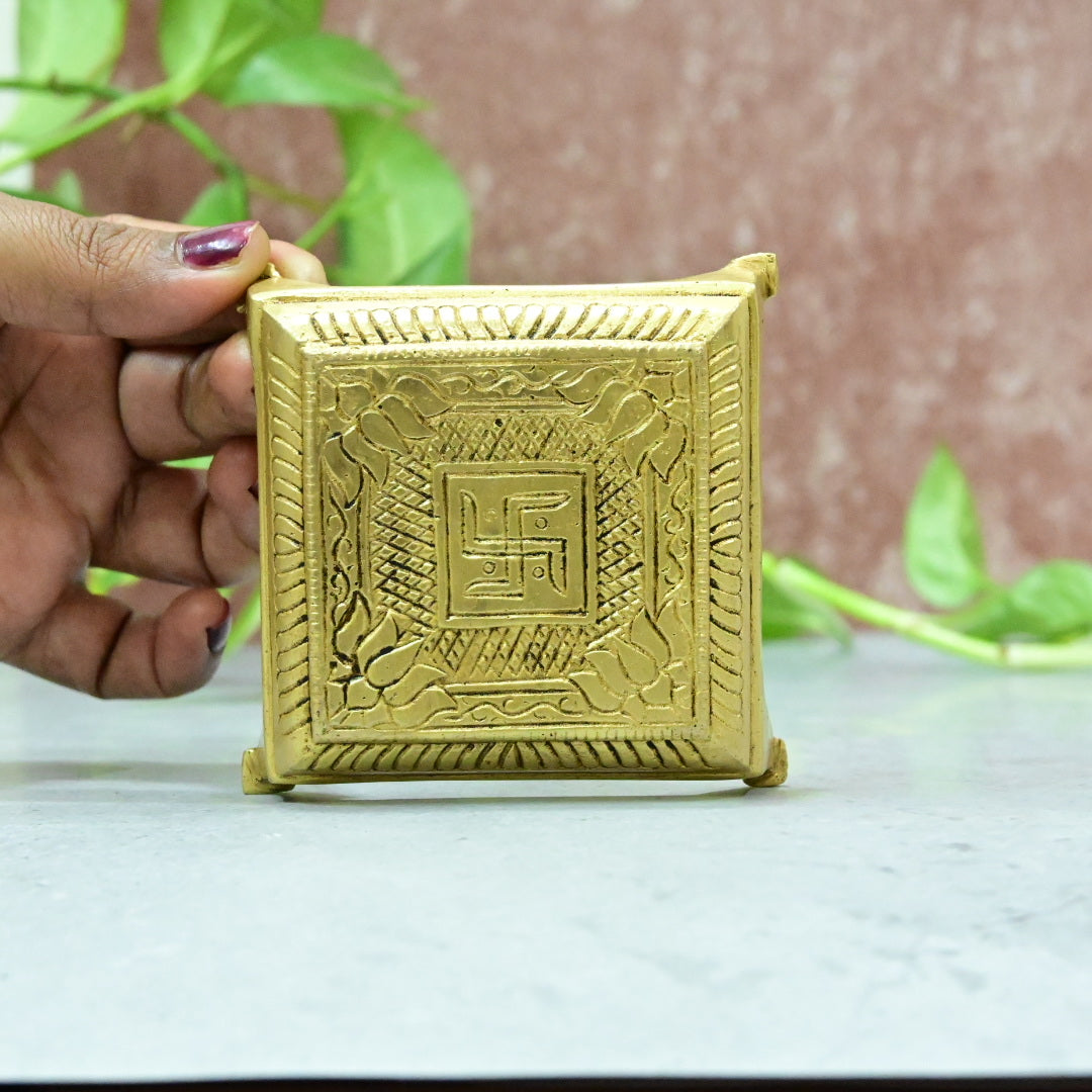 Brass Chowki Stool Small size for God Idols Pooja Mandir (3 x 3) Statue Murti Home temple Puja room Decor Hall Living Room