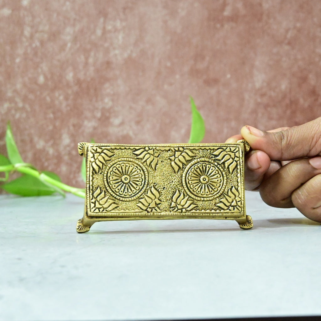 Brass Chowki Stool small size for God Idols set Pooja Mandir (2 x 4) Statue Murti Home temple Puja room Decor Hall Living Room