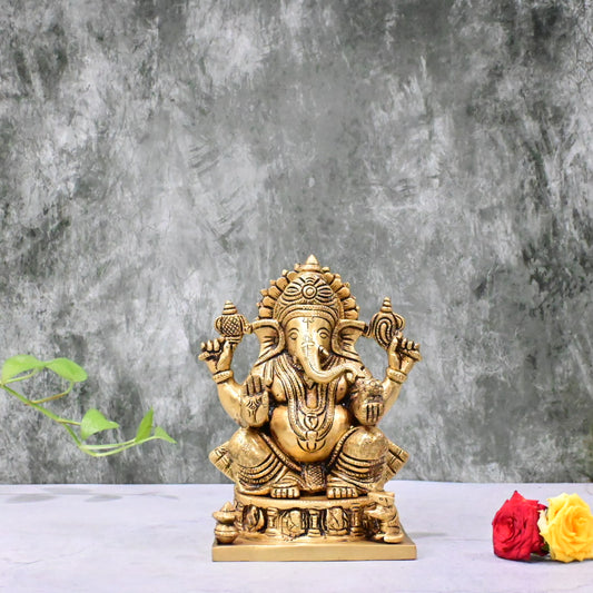 Brass Ganesha Murti Big Size for Pooja Home Decor (7 Inch) Lord Ganesh murti Asta Ganapati Statue Hand made