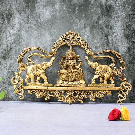 Brass Lakshmi Wall hanging Big Size (11 Inch) Goddess Maa Laxmi with Elephants GajaLakshmi Home decor House Entrance Door