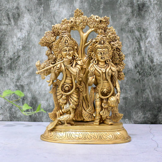 Brass radha krishna idol with tree big size (13 Inch, 7.7 kg) Radha krishna murti for gift home temple pooja