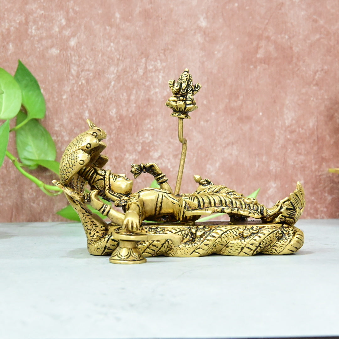 Brass Shree Anantha padmanabha swamy idol Small size (4.5 Inch) Sree Vishnu padmanabhaswamy Statue Swami murti for Pooja Home Decor