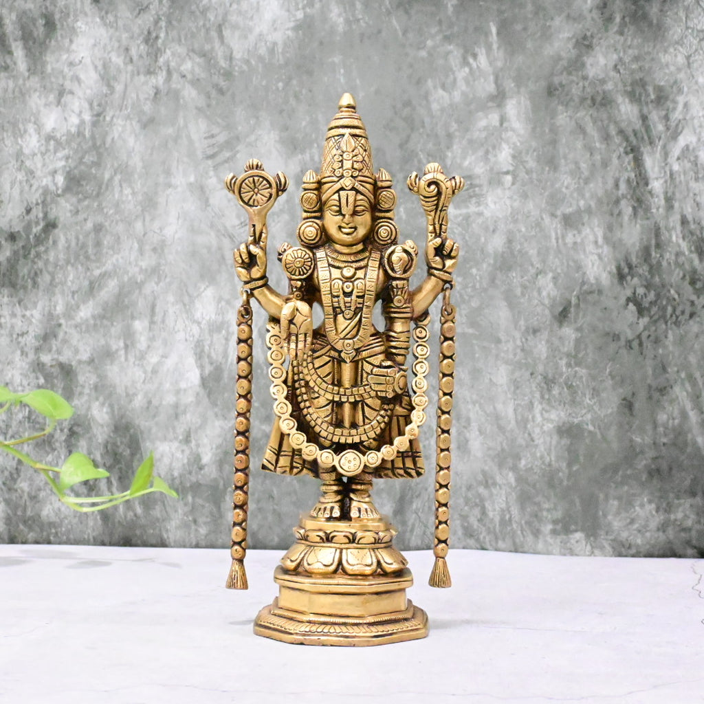 Brass Tirupati Balaji Idol Big size (11 Inch) Lord Venkateshwara Swamy Standing Statue Murti for pooja home decor