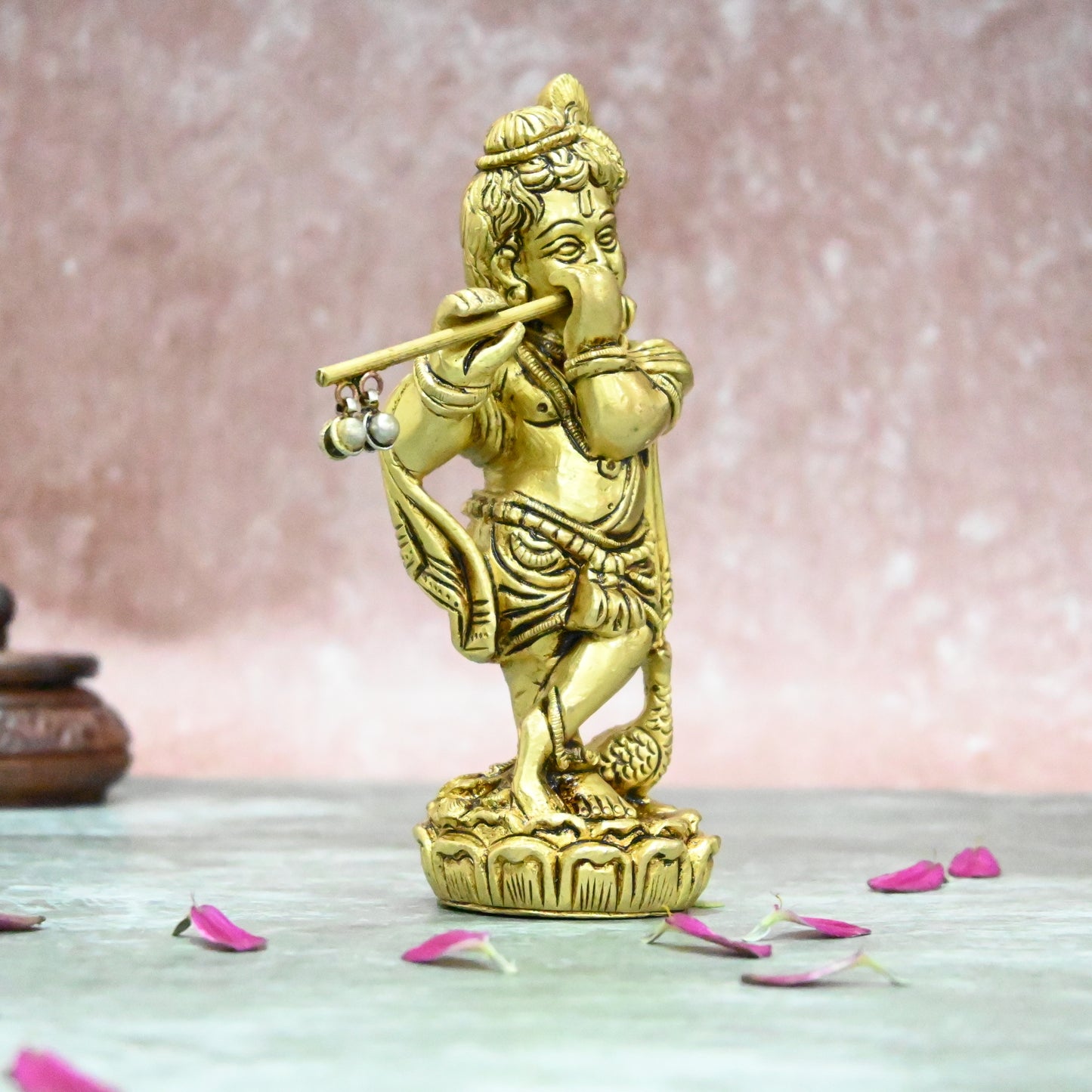 Bal krishna idol small size (5 Inch) Brass Balkrishna statue with flute (Baby Krishna) for pooja room home decor gift