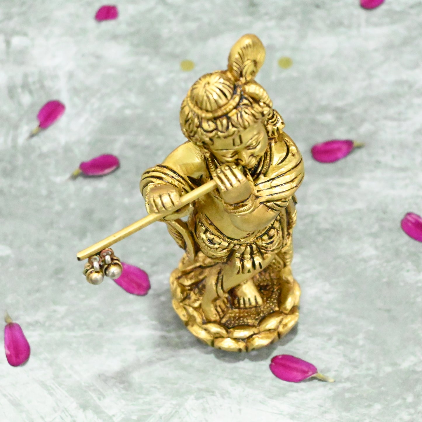 Bal krishna idol small size (5 Inch) Brass Balkrishna statue with flute (Baby Krishna) for pooja room home decor gift