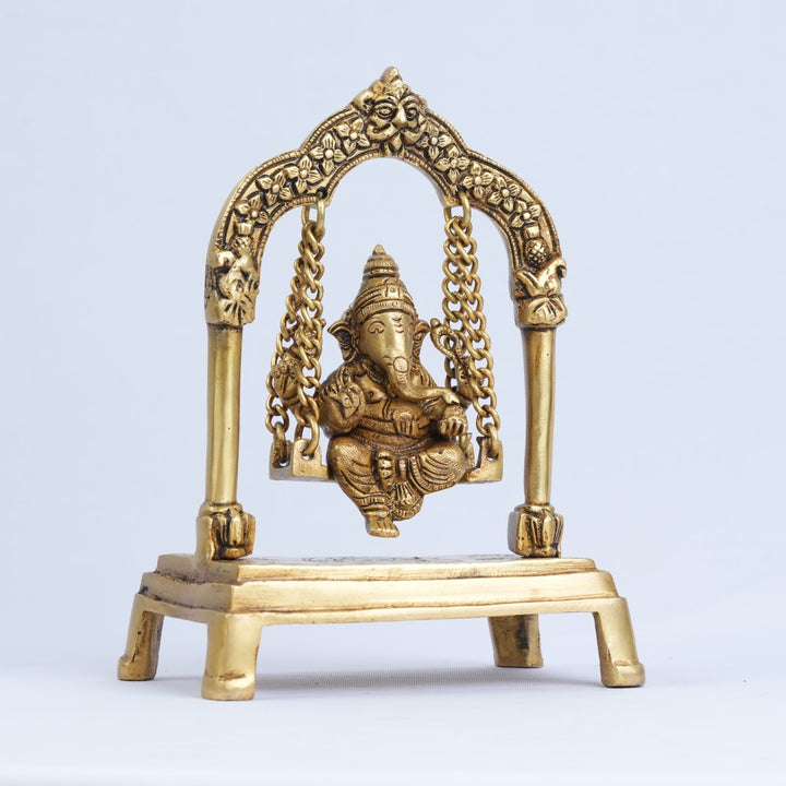 Brass Ganesh on Swing (Jhula) small size Swing ganesha brass statue showpiece for home decor