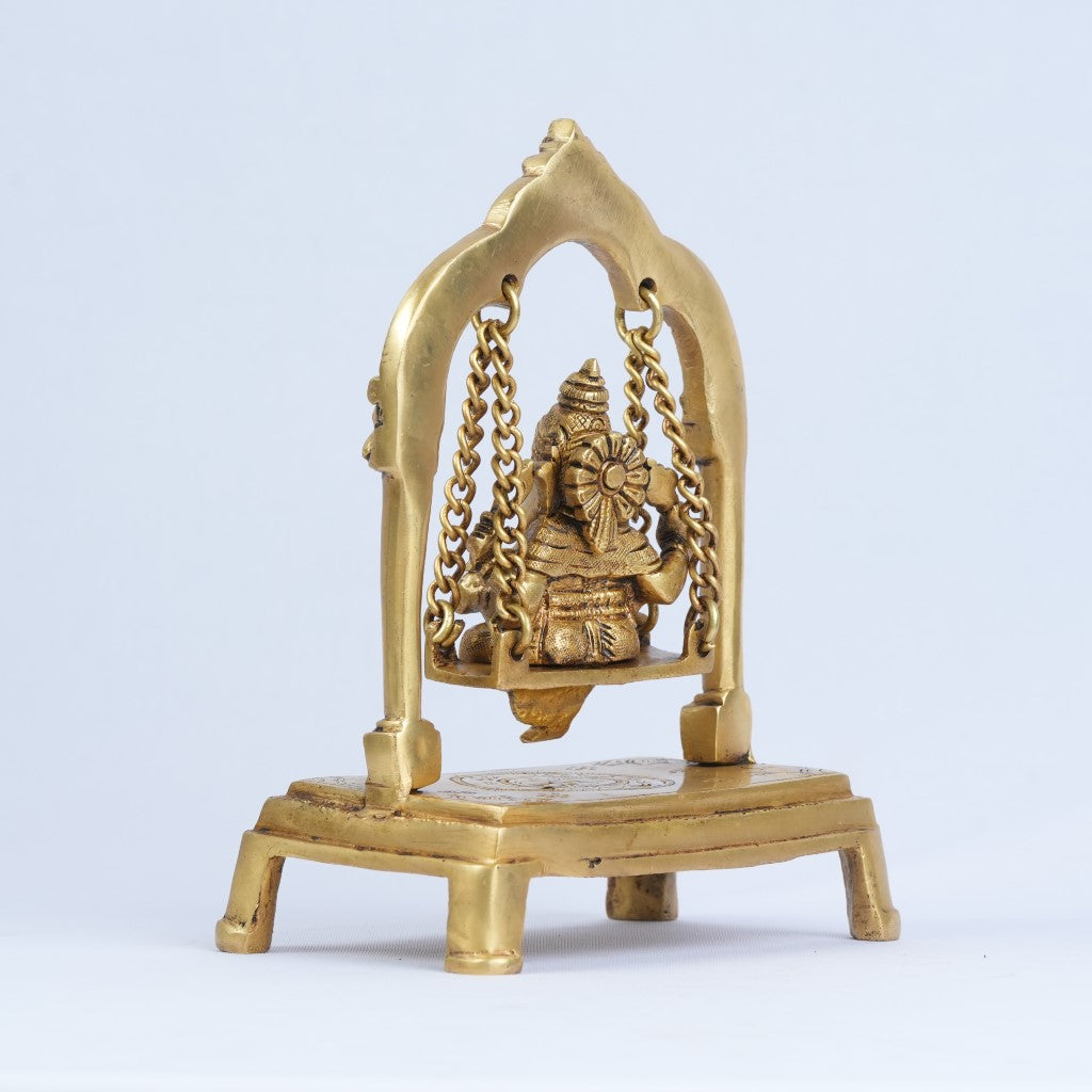 Brass Ganesh on Swing (Jhula) small size Swing ganesha brass statue showpiece for home decor