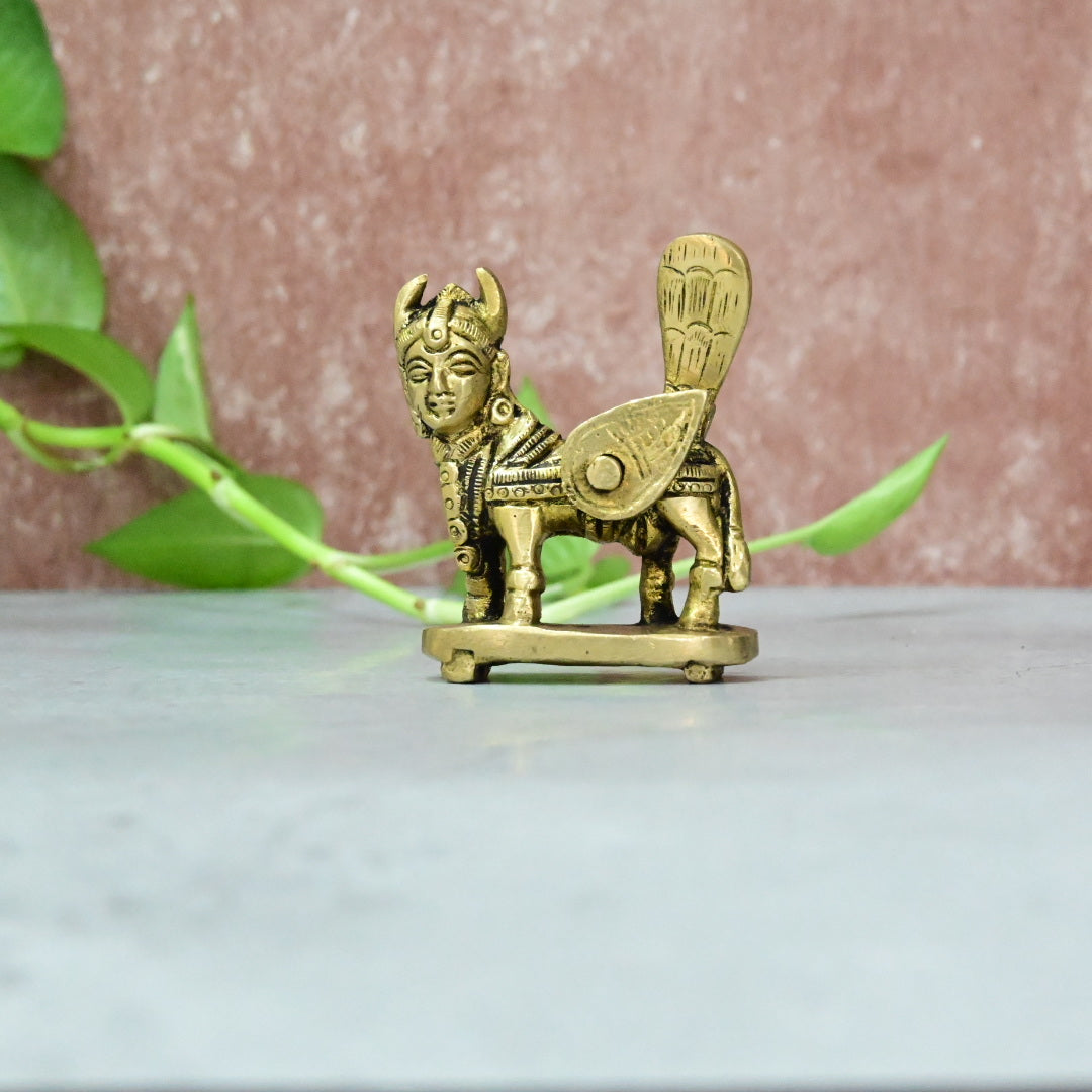 Brass Kamadhenu Idol Statue small size (3 Inch) Kamdhenu Cow Pooja mandir Vastu pital puja room home decor