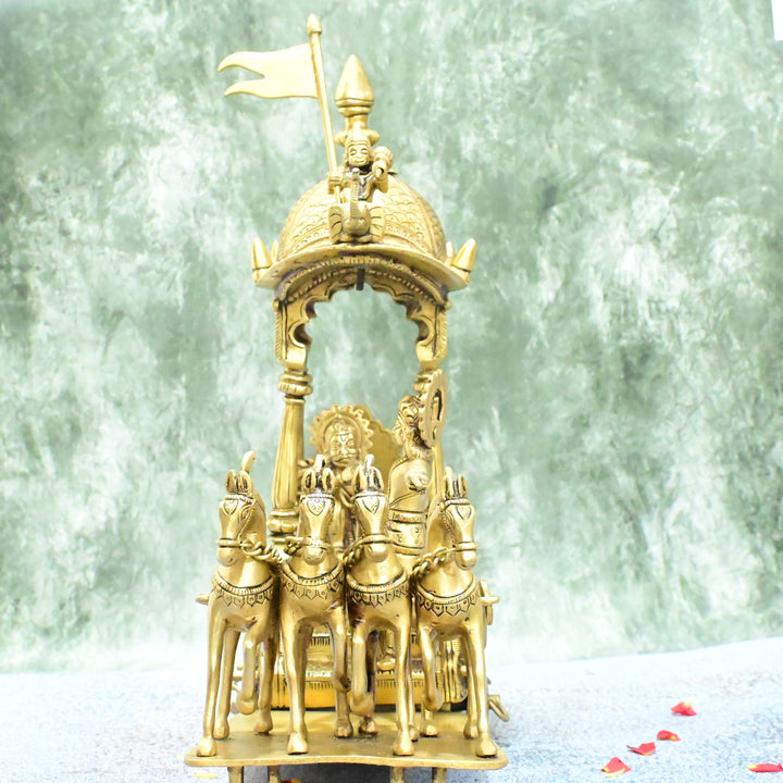 Brass Krishna arjun rath idol big size (16 Inch, 9.2 Kg) Brass Krishna arjuna rath statue chariot horses showpiece home decor