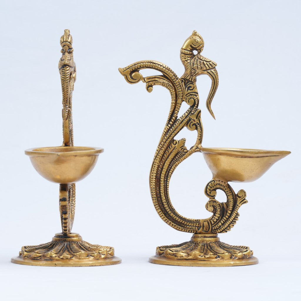 Brass Peacock diya stand set of 2 (7.5 Inch) Oil lamp Diya for Puja Showpiece Home decoration