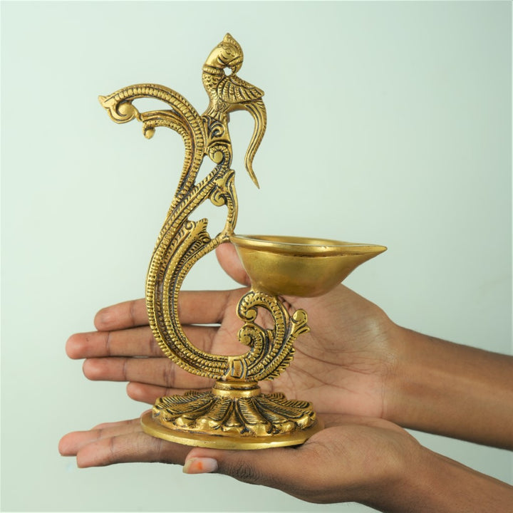 Brass Peacock diya stand set of 2 (7.5 Inch) Oil lamp Diya for Puja Showpiece Home decoration