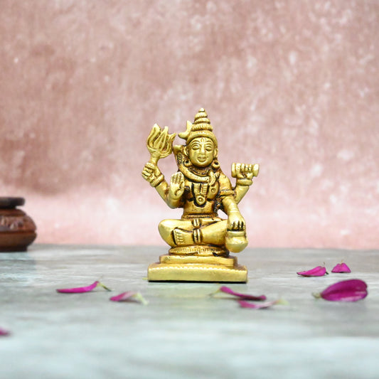 Brass Shiva Idol small size (3 Inch) Lord Shiva idol sitting for home decor car dashboard office desk puja gift