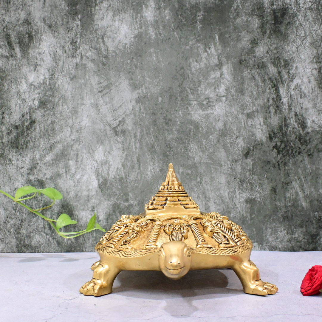 Brass Tortoise Vastu Vishnu Dashavatar Statue with Shree Yantra on Base Big Size (5.5 Kg) Vasthu Idol Lord Vishnu