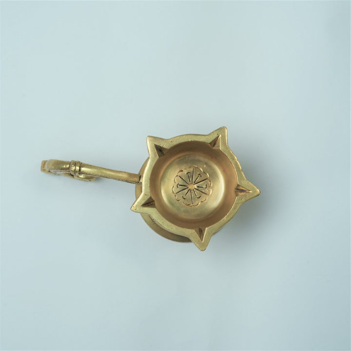 Brass diya for puja (Small size) home decor: Diya with handle (Diya Stand)