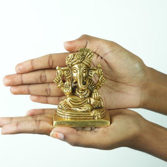 Brass ganpati idol (3.5", small) Brass ganesha statue for home decor puja room study table