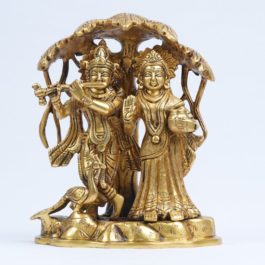 Brass radha krishna idol with tree big size (7.5 Inch, 2.5 kg) Radha krishna murti for gift home temple pooja