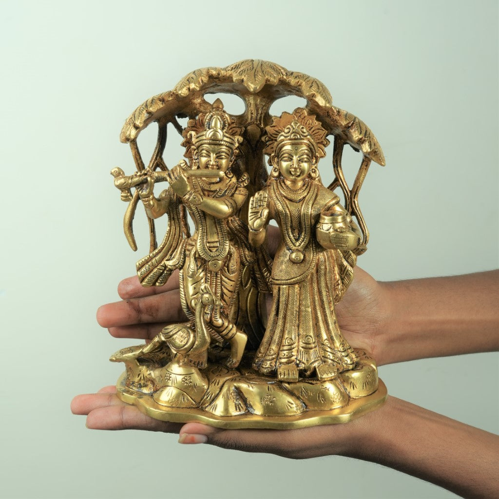 Brass radha krishna idol with tree big size (7.5 Inch, 2.5 kg) Radha krishna murti for gift home temple pooja