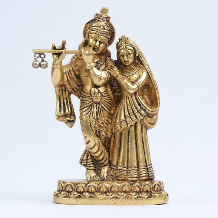 Brass radha krishna murti small size (6 inch, 0.9 kg) radha krishna statue for puja home decor