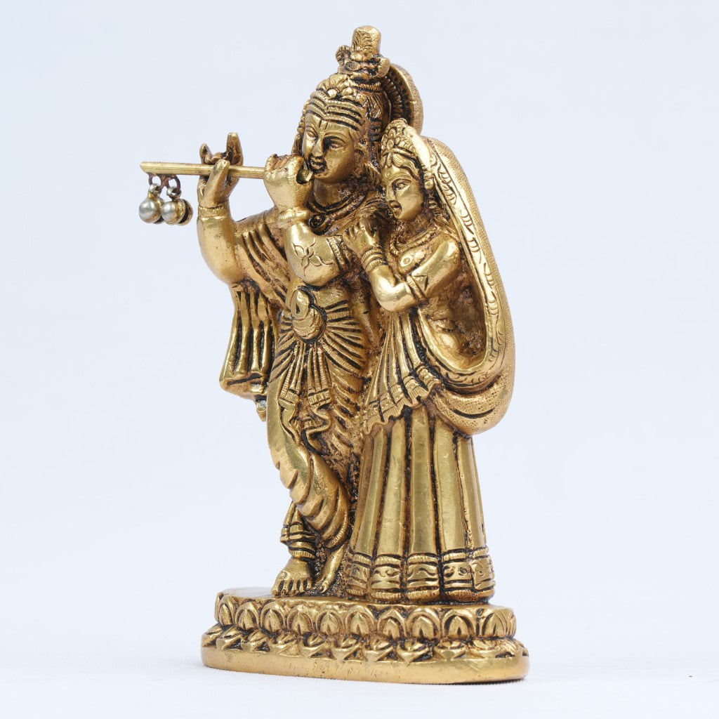 Brass radha krishna murti small size (6 inch, 0.9 kg) radha krishna statue for puja home decor