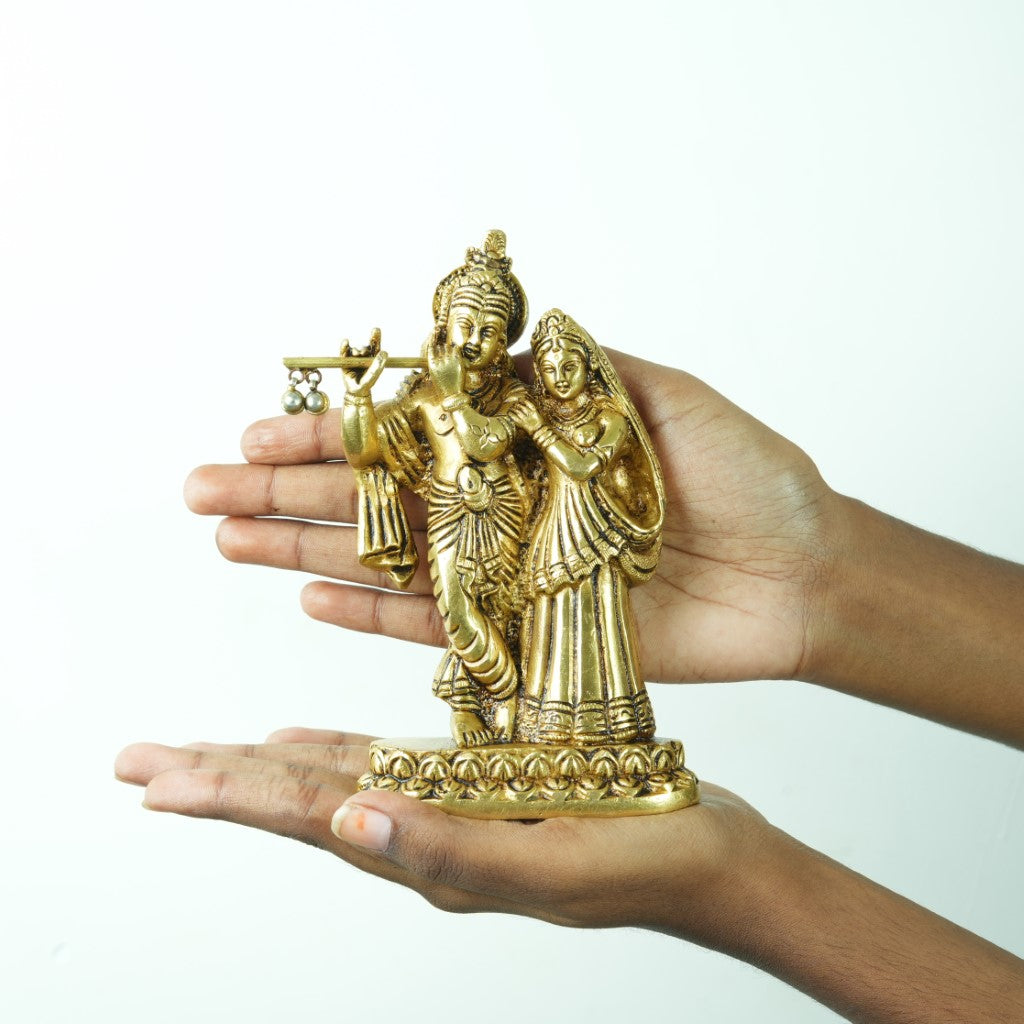 Brass radha krishna murti small size (6 inch, 0.9 kg) radha krishna statue for puja home decor