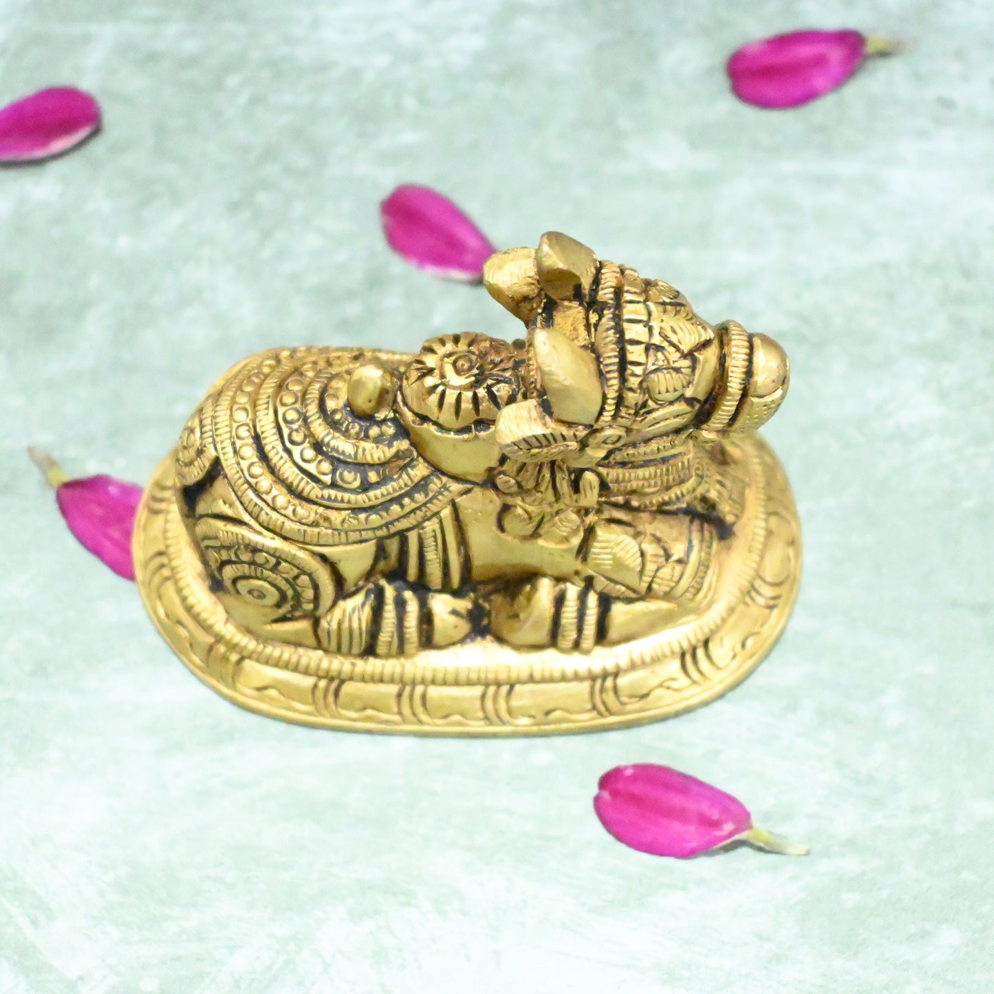 Brass Nandi Statue Small for Home Decor Vastu (2.5 Inch) Lord Shiva Vehicle Shiv Ji Big Bull Vahan Idol for Pooja Showpiece House Decoration Office Table Living Room TV Unit