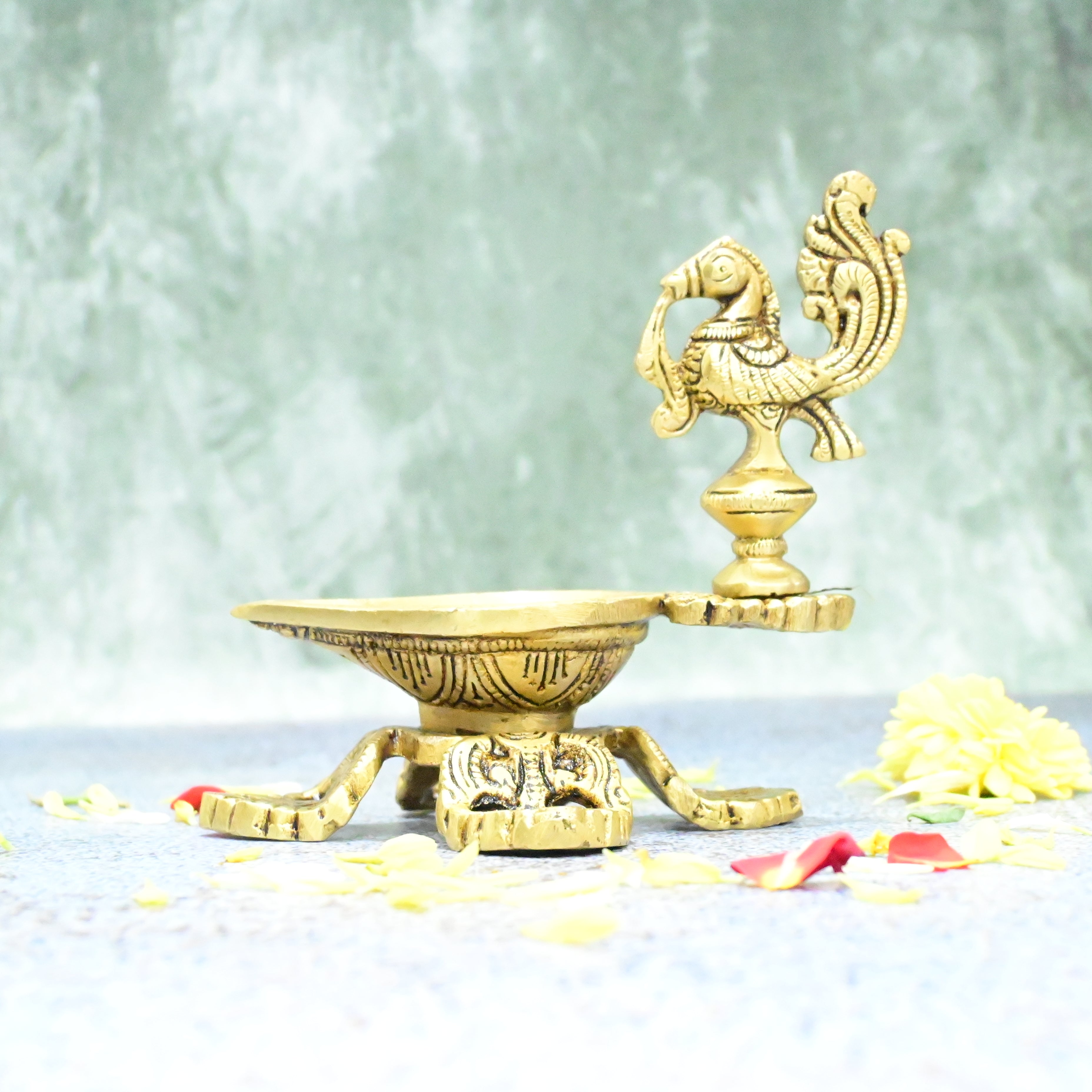 Peacock Diya | Brass Peacock Oil Lamp | Table Oil Lamp | Brass Oil Lamp Stand buy | DhoopDani | Brass Diya For Puja | Religious Temple Decor|