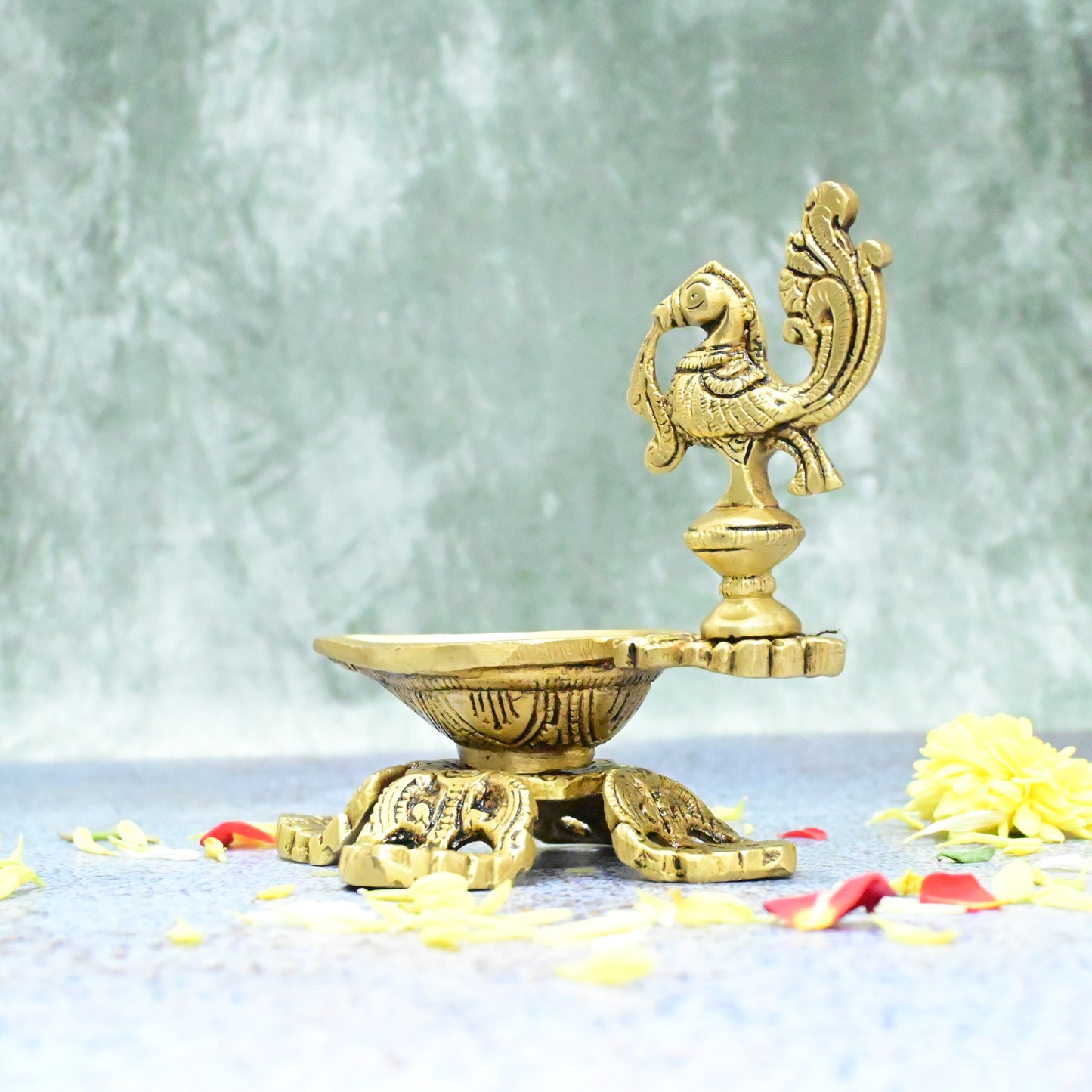 Brass Annapakshi Diya Small Size (5 Inch) Divine Swan Peacock Vilakku Oil lamp Diyas for Puja Home Temple Decor Pooja Mandir Items Articles Diwali Decorative