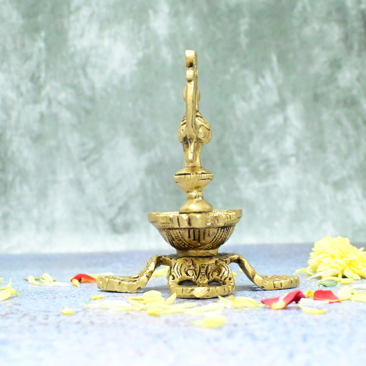 Brass Annapakshi Diya Small Size (5 Inch) Divine Swan Peacock Vilakku Oil lamp Diyas for Puja Home Temple Decor Pooja Mandir Items Articles Diwali Decorative