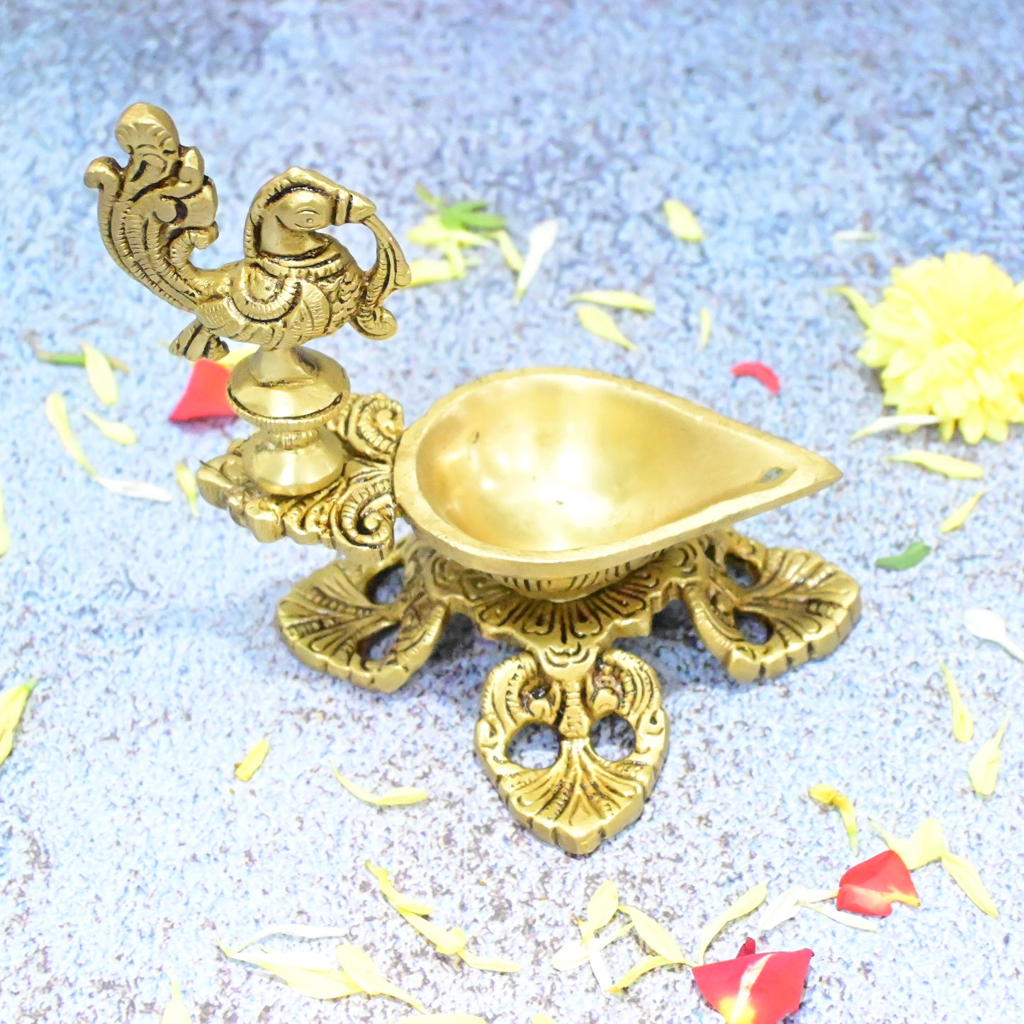 Brass Annapakshi Diya Small Size (5 Inch) Divine Swan Peacock Vilakku Oil lamp Diyas for Puja Home Temple Decor Pooja Mandir Items Articles Diwali Decorative