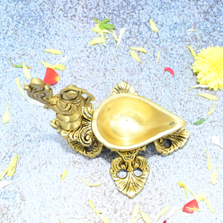 Brass Annapakshi Diya Small Size (5 Inch) Divine Swan Peacock Vilakku Oil lamp Diyas for Puja Home Temple Decor Pooja Mandir Items Articles Diwali Decorative