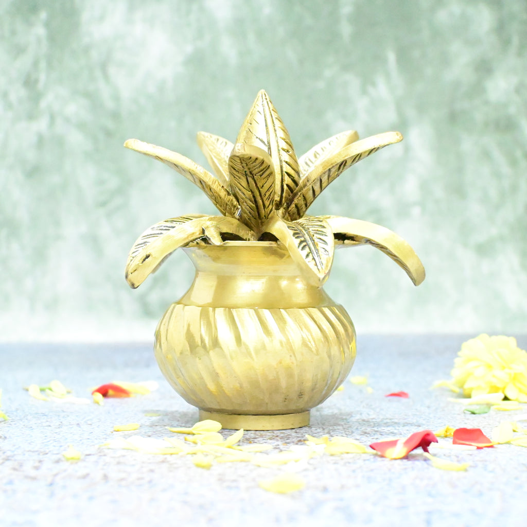 Brass Kalash for pooja (5 Inch) Colour Kalash decoration items with coconut showpiece