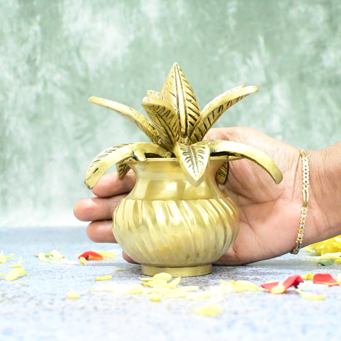 Brass Kalash for pooja (5 Inch) Colour Kalash decoration items with coconut showpiece