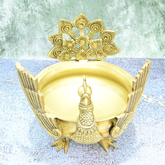 Peacock Urli bowl for home decor big size Brass (2.9 Kg) Winged Peacock Design brass Urli