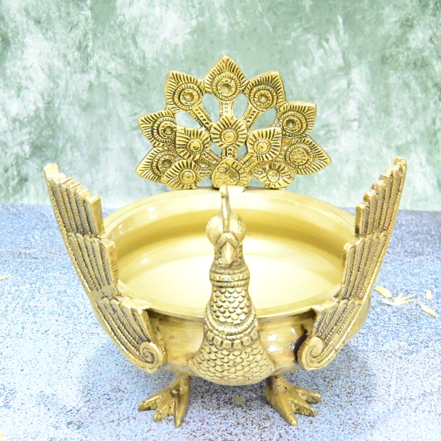 Peacock Urli bowl for home decor big size Brass (2.9 Kg) Winged Peacock Design brass Urli