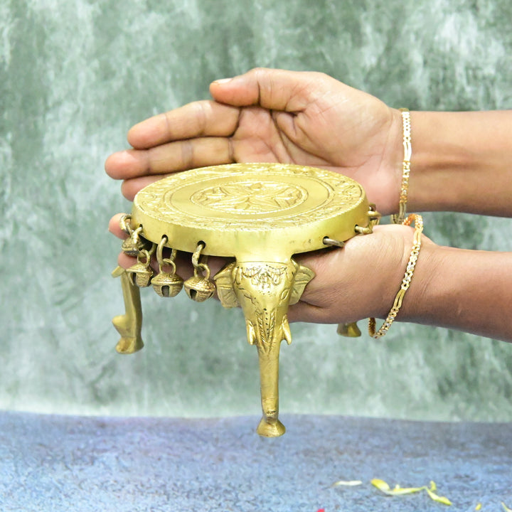 Chowki for puja brass small size (4 Inch) Brass chowki for idols pooja home decor