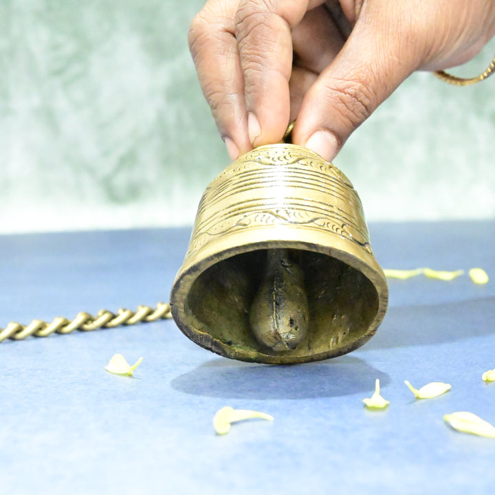 Brass Bells Wall Hanging Small Size for Pooja Mandir Room Home Temple (300 Grams) Bell House Decoration Living Room Decor Showpiece Main Entrance Door Garden