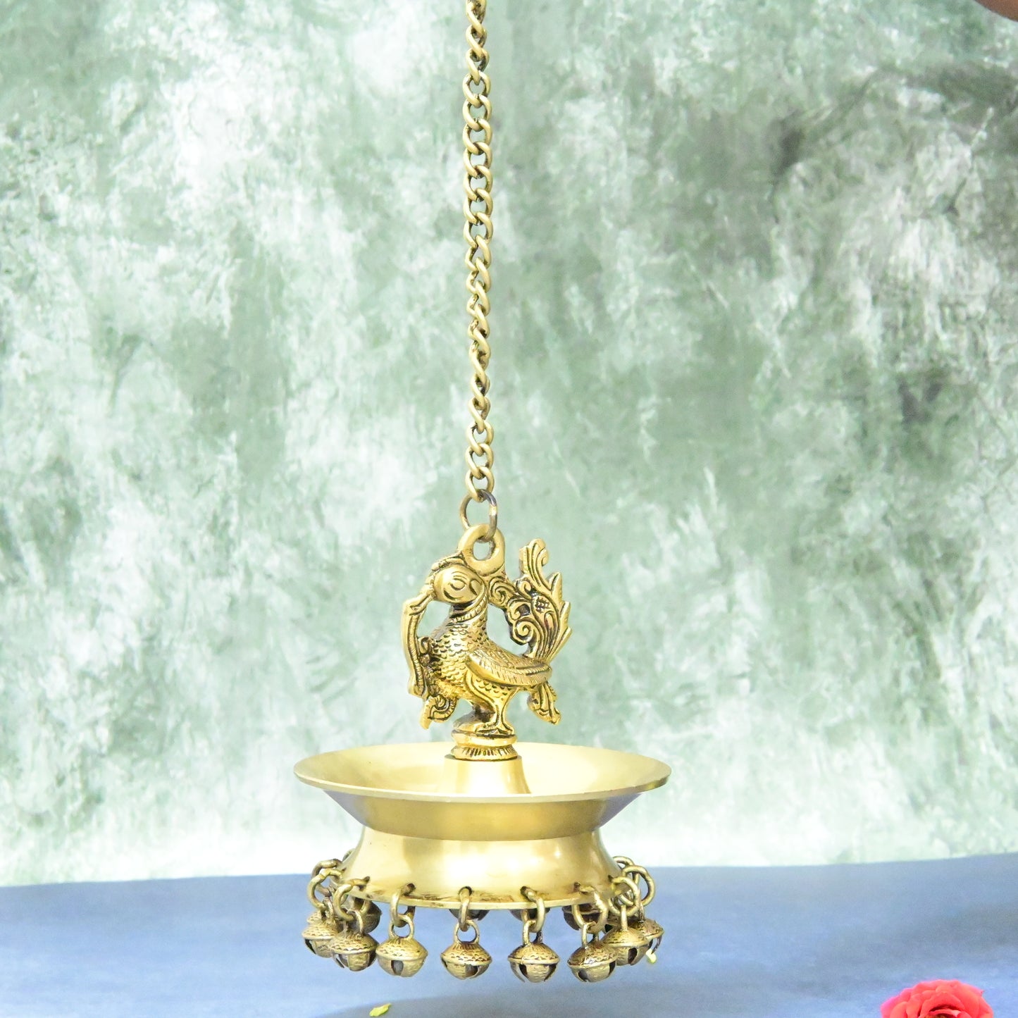 Brass peacock wall hanging diya (With 19 Inch Long Chain) Diya hangings for home decoration with chain diwali gift