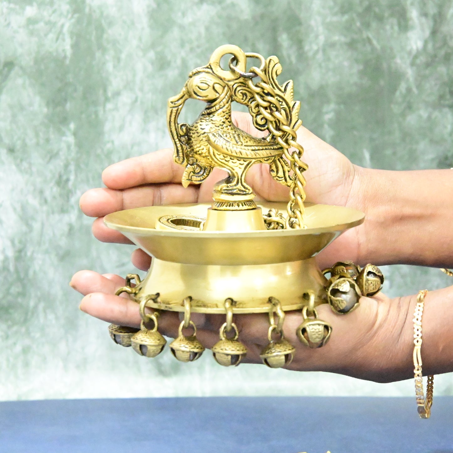 Brass peacock wall hanging diya (With 19 Inch Long Chain) Diya hangings for home decoration with chain diwali gift