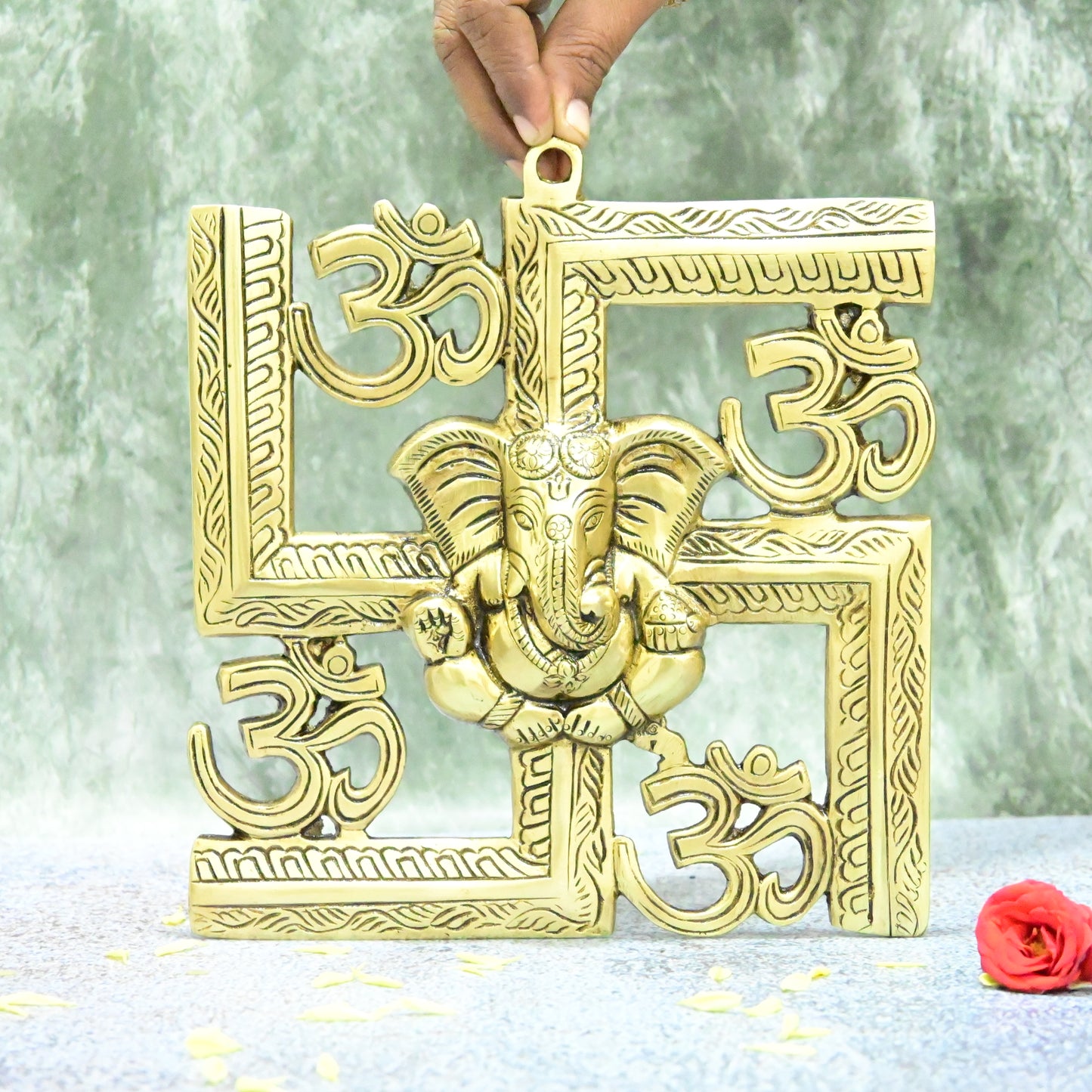 Brass Wall Hanging Ganpati for Pooja Room Home Decoration (7 Inch) OM Ganesh Decor Puja Mandir Main Entrance Door Big Size Vinayagar Ganesha