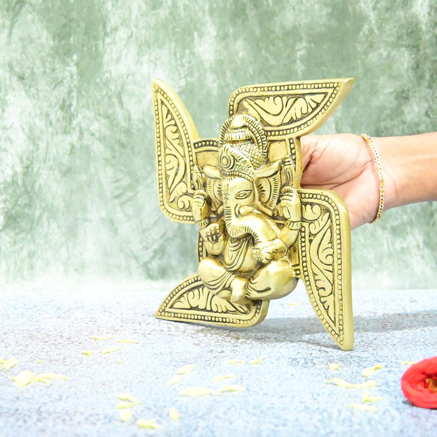 Brass Wall Hanging Ganesha for Pooja Room Home Decoration (7 Inch) Swastik Ganesh Decor Puja Mandir Main Entrance Door Big Size Vinayagar Ganpati