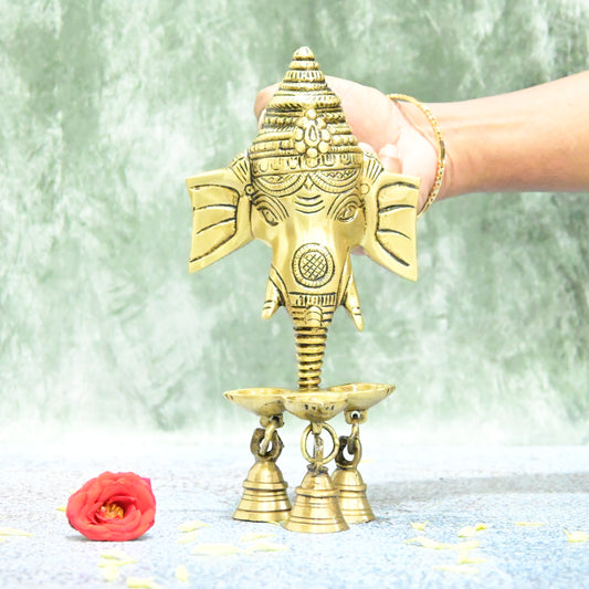 Brass Ganesh Diya wall hanging with bells (9 Inch, 550 Grams) Ganesh wall hanging diya for Home decor puja