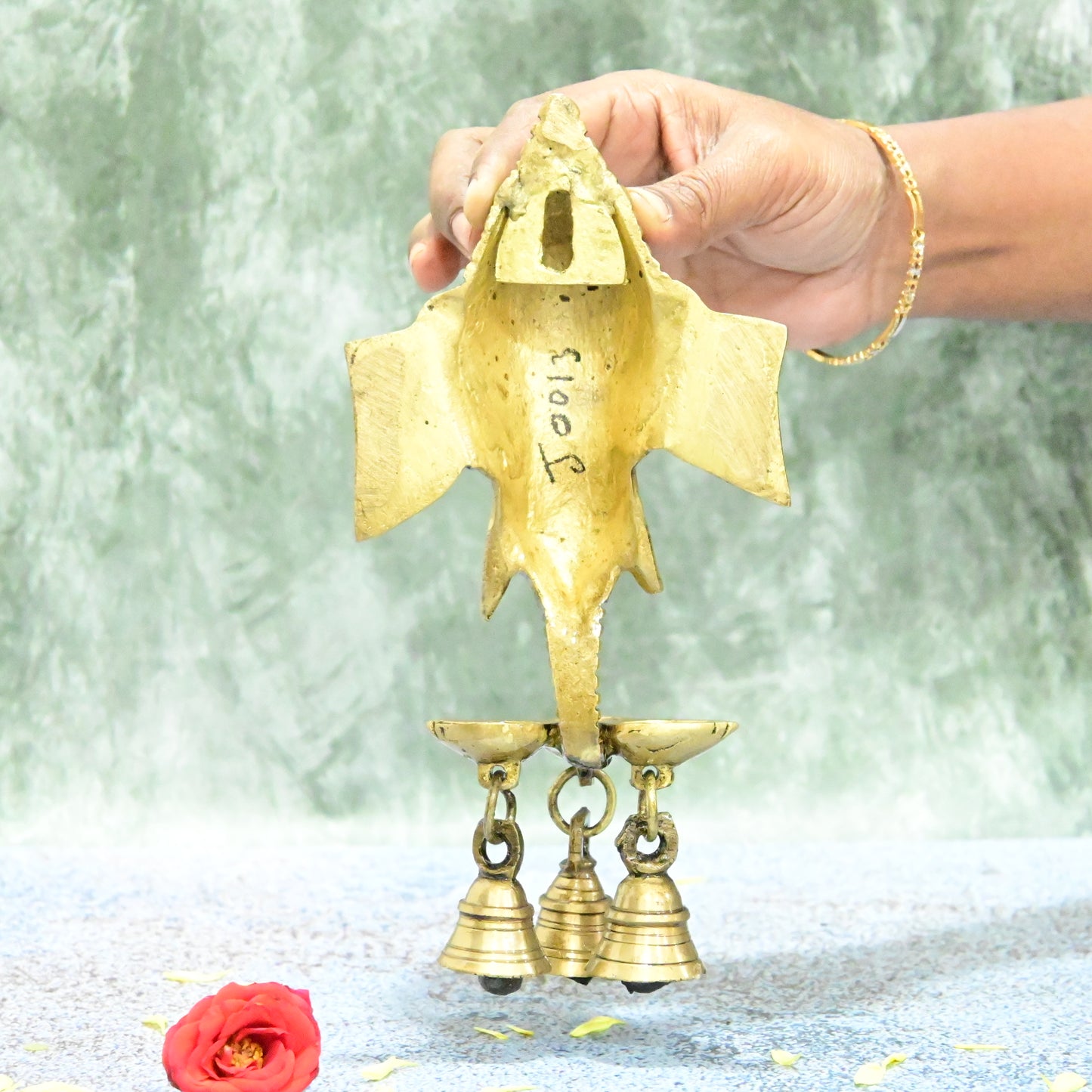 Brass Ganesh Diya wall hanging with bells (9 Inch, 550 Grams) Ganesh wall hanging diya for Home decor puja