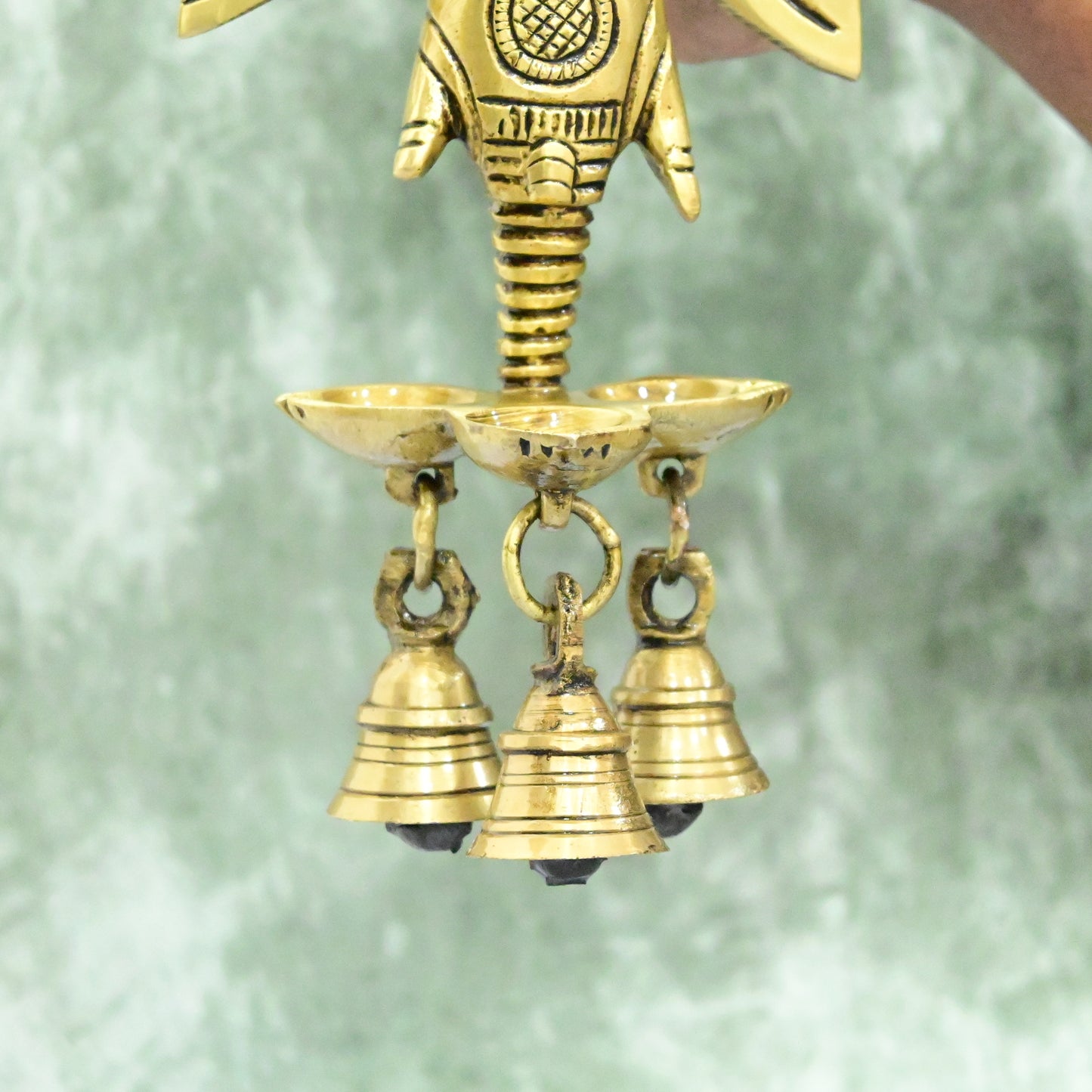 Brass Ganesh Diya wall hanging with bells (9 Inch, 550 Grams) Ganesh wall hanging diya for Home decor puja