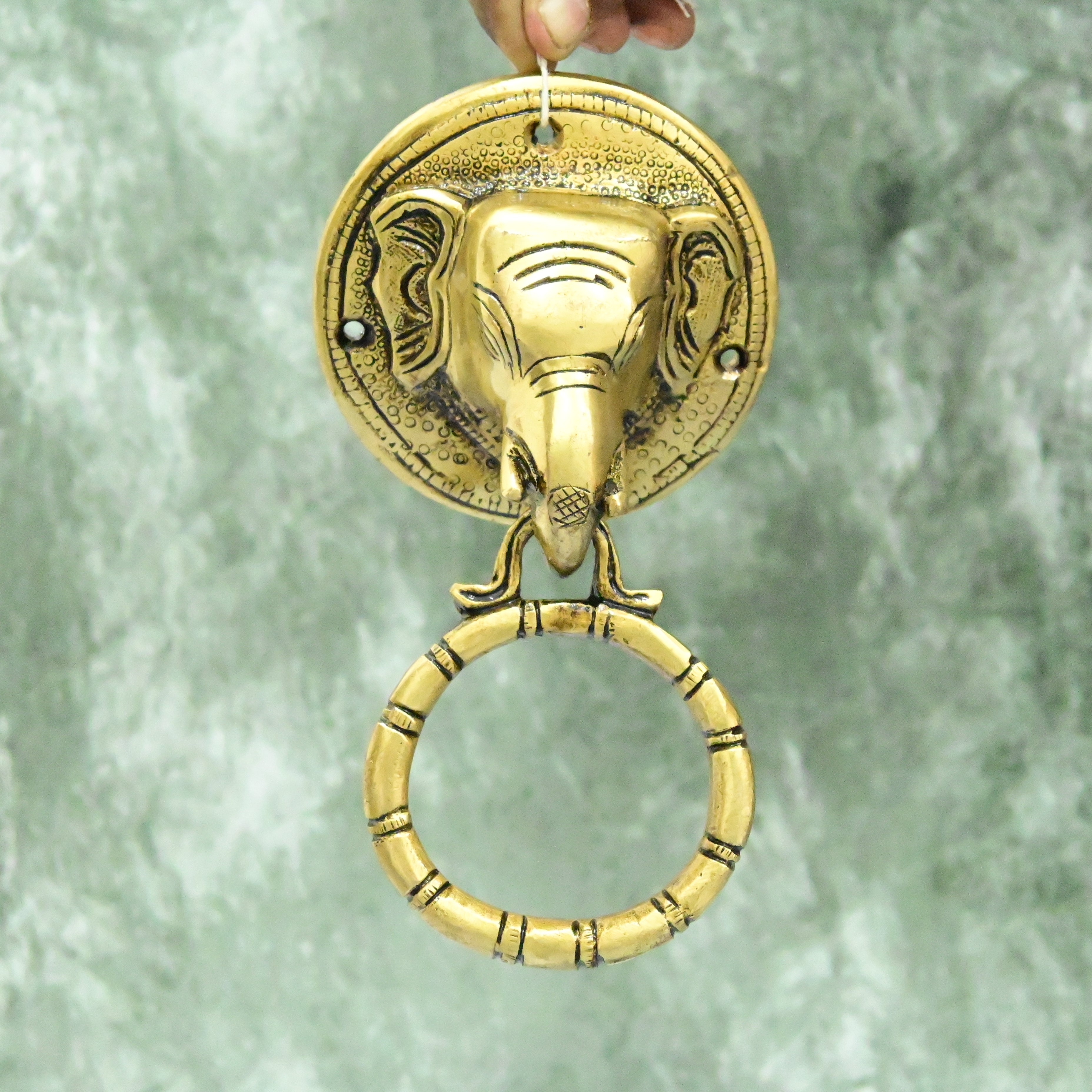 Deals vtg Handmade Golden Brass Artisan Rams Head Door Knocker Door Bell