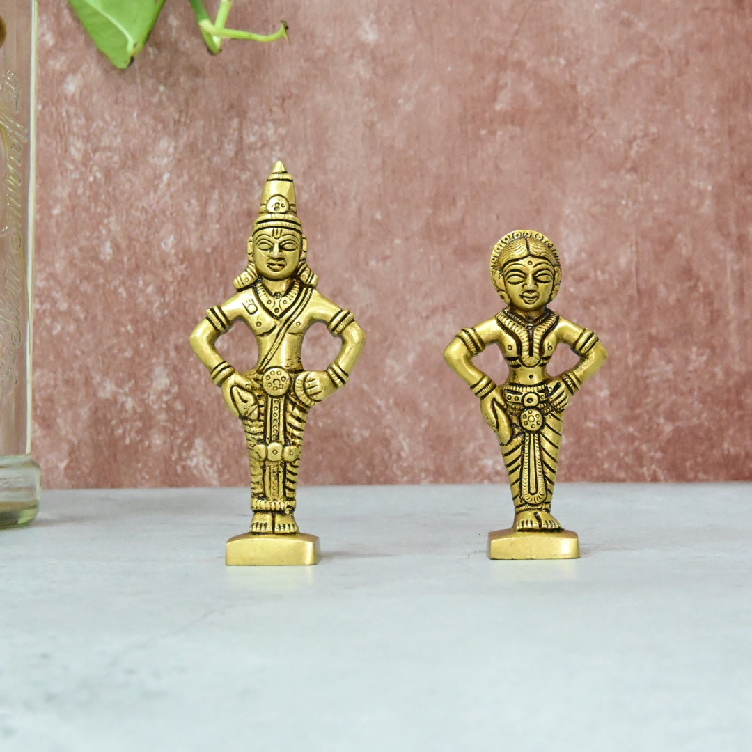 Brass Vitthal Rukmini Idol Pair Set Small Size (5") Pandharpur Lord Vitthal Rukmini Statue Murti daily Puja room Home Decor