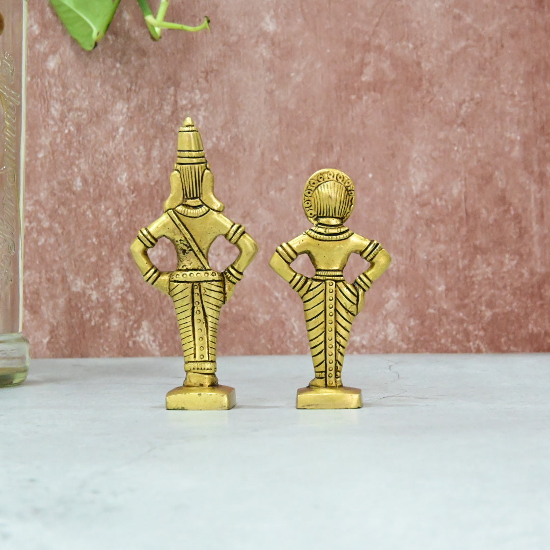 Brass Vitthal Rukmini Idol Pair Set Small Size (5") Pandharpur Lord Vitthal Rukmini Statue Murti daily Puja room Home Decor